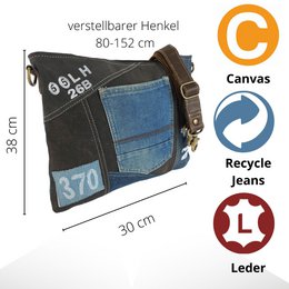 Sac à bandoulière durable Sunsa pour femmes. Sac à bandoulière fabriqué à partir de jeans recyclés et de toile (toile). Sac à main style rétro vintage. Sac bandoulière pour femme.