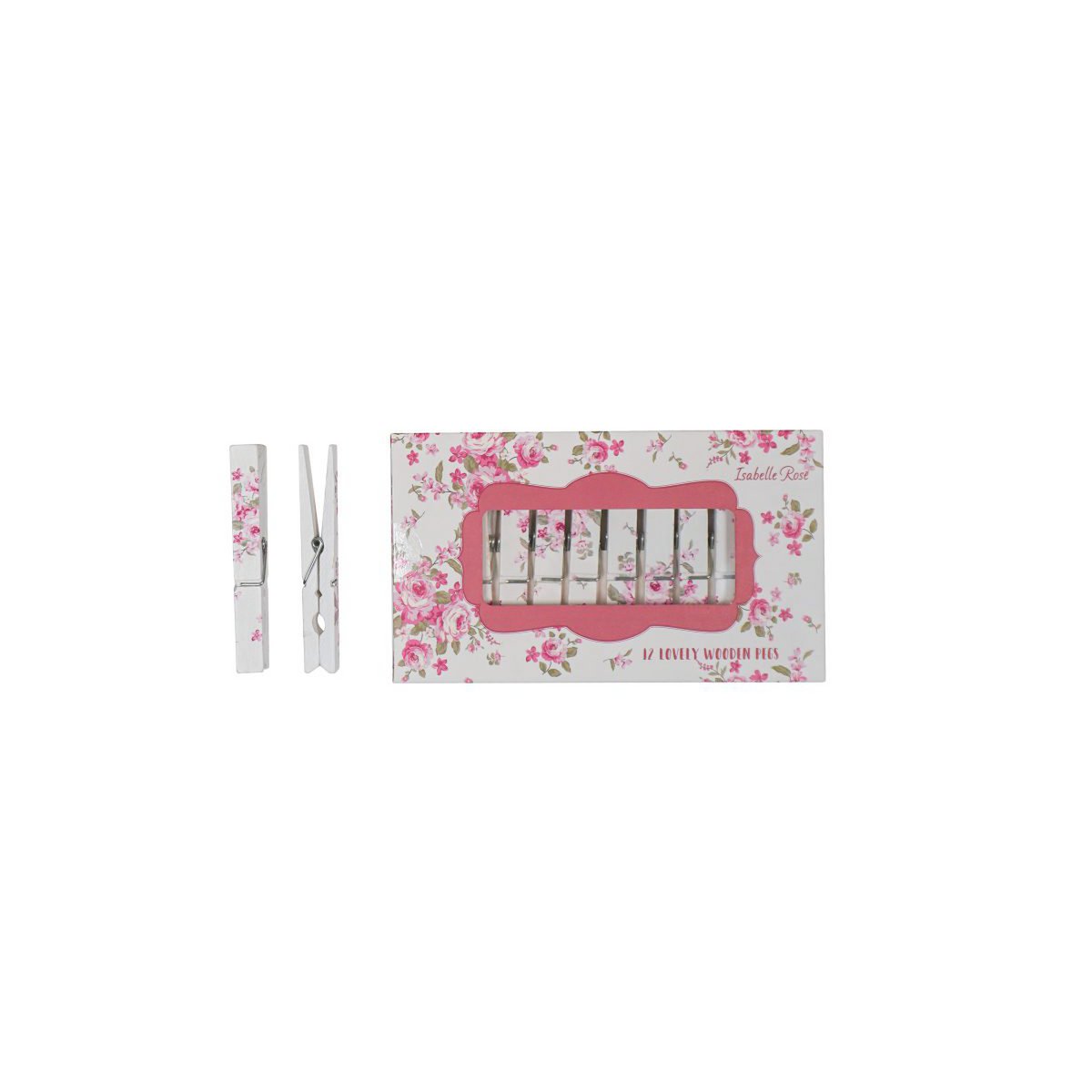 Houten knijpers set Bella 12 stuks in een doosje Isabelle Rose