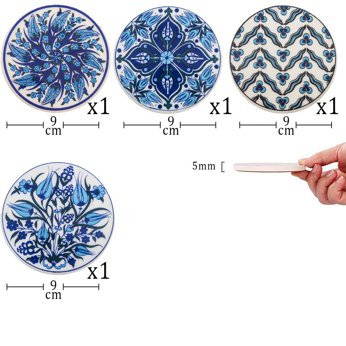 Posavasos de Cerámica para Bebidas Juego de 4 - 9cm