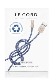 Blue iPhone lightning cable, 2 meters long, made of recycled fishing nets.