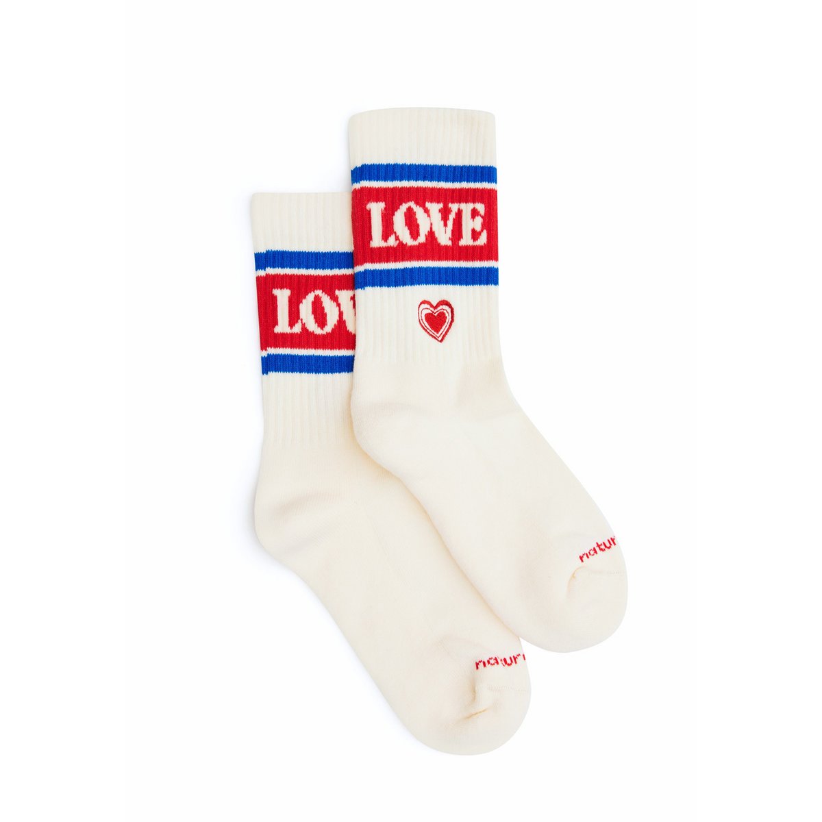 Organic socks Love & Peace - tennis socks with lettering and embroidered heart