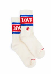 Organic socks Love & Peace - tennis socks with lettering and embroidered heart