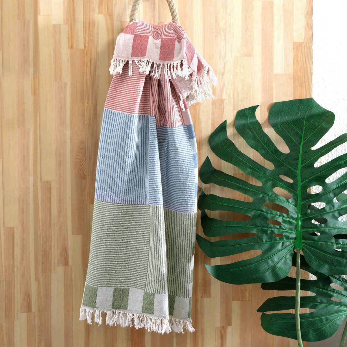 Trimita Patchwork Turkish Towel (Tile & Green & Turquoise) | Hammam Towel | 100% Cotton