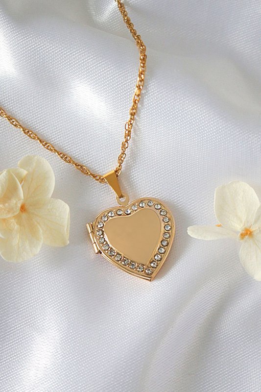 24K Mirror CZ Heart Locket Necklace