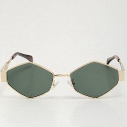Gold frame geometric hexagon sunglasses with green lens, luxury style