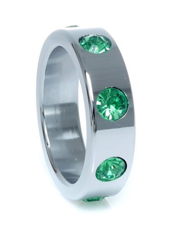 Bossoftoys - 64-00121 - Edelstahl - Metallcockring - mit grünen Diamantsteinen - großer Größe - Innendurchmesser 4,5 cm - Außendurchmesser 5,5 cm