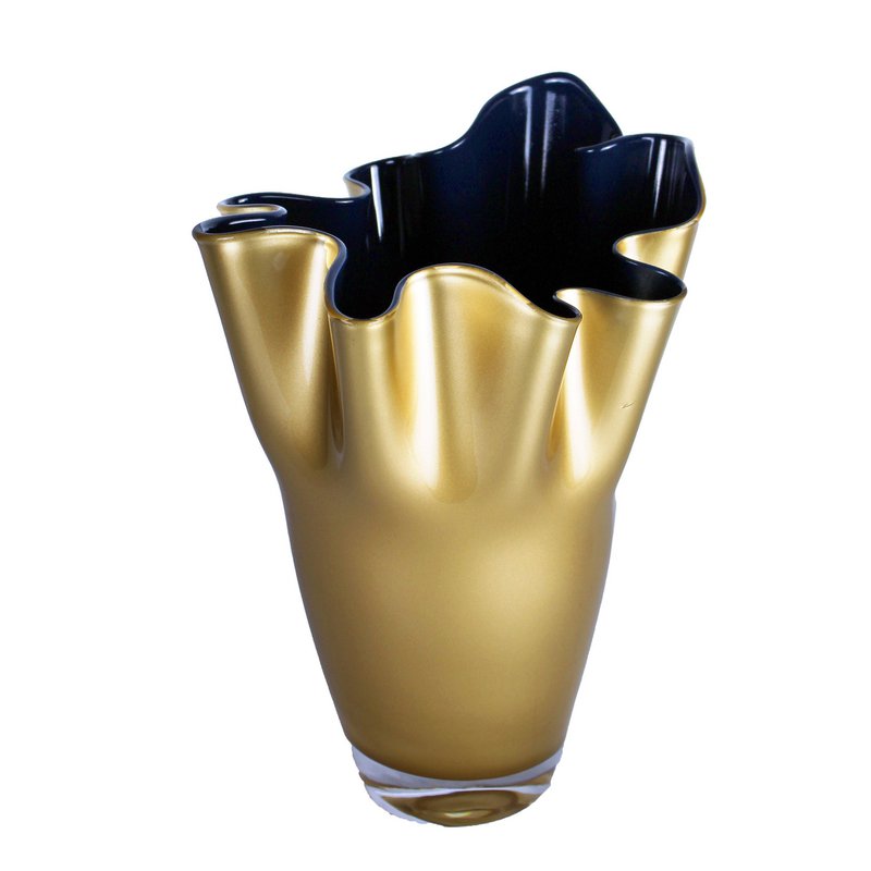 Vase glas korrugeret tofarvet guld mørkeblå glas vase bord vase 21 x 21 x 30 cm