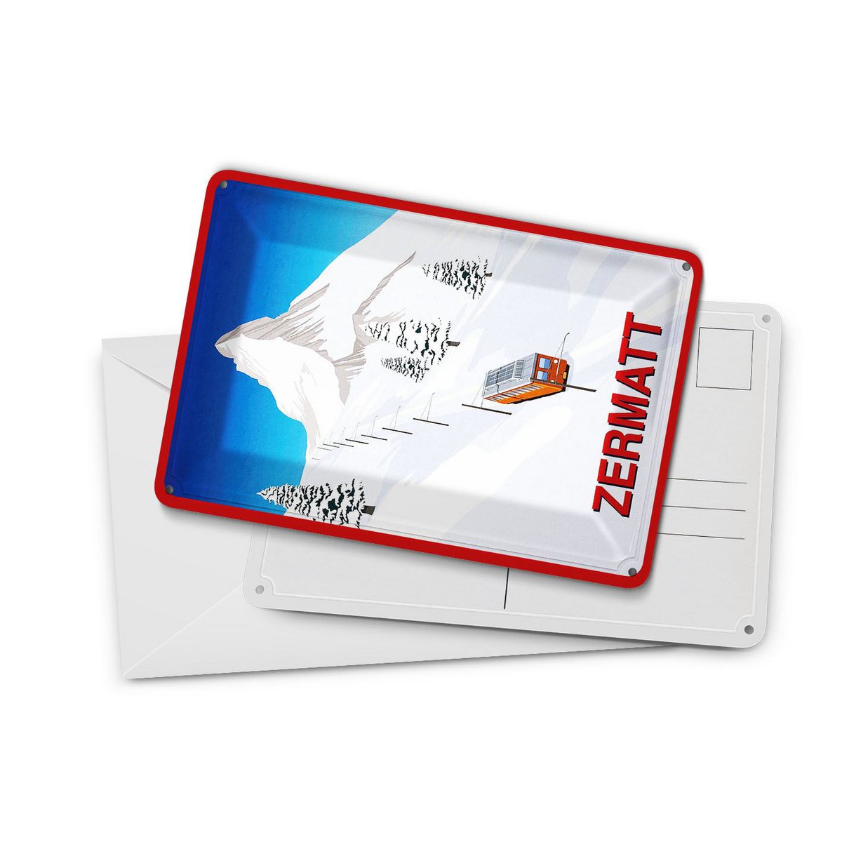 Cartolina da viaggio in latta 10x14 cm Insegna decorativa Svizzera Zermatt alberi di neve