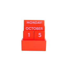  Red small glossy full color desk calendar with Monday, October 15 displayed.