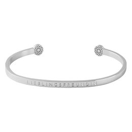 Delicate silver/gold cuff bracelet with engraved text "The Impossible Dream" and decorative floral accents.
The product is a delicate cuff bracelet available in silver or gold tones. The bracelet features engraved text that reads "The Impossible Dream" along the band. The ends of the bracelet are decorated with small floral accents, adding a subtle decorative touch. This bracelet would be suitable for casual or dressy occasions, and the engraved text provides a thoughtful, inspirational message.