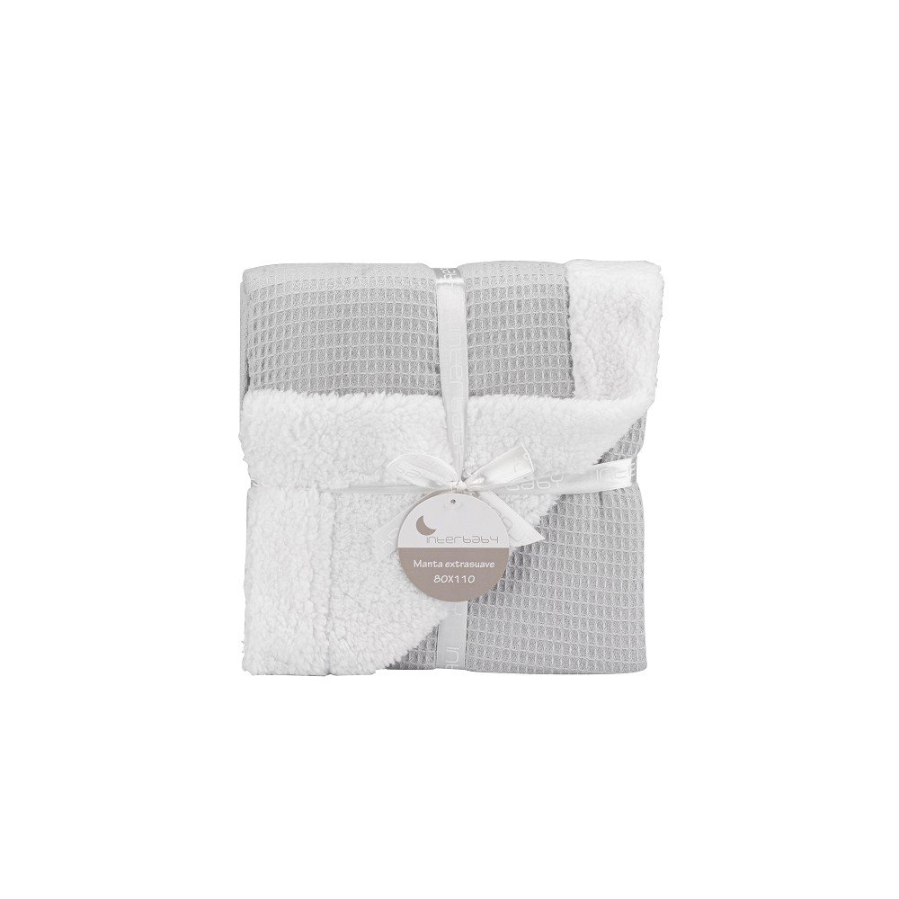 COUVERTURE EN NID D'ABEILLE - AGNEAU - GRIS