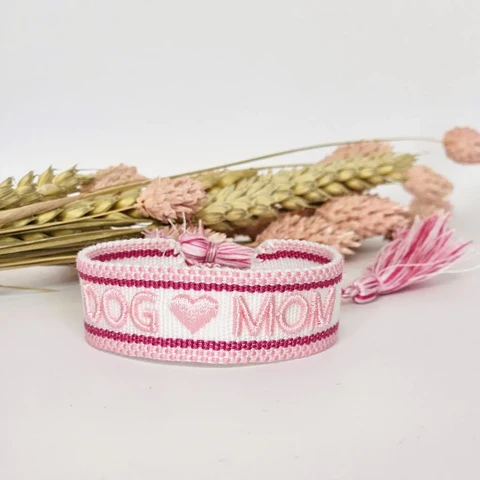Geweven armband Dog Mom lichtroze
