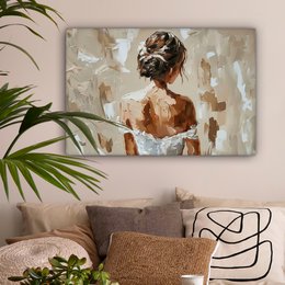 Canvas schilderij  - Wanddecoratie - Bloemen - Vaas - Stilleven - Beige