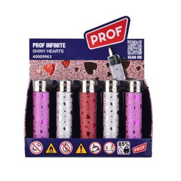 Refillable stone lighter with glittery heart pattern, pink white red colors, decorative design