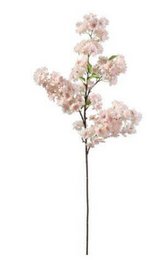  Pink cherry blossom spray artificial flower stem, delicate clustered blooms, botanical floral arrangement decoration.