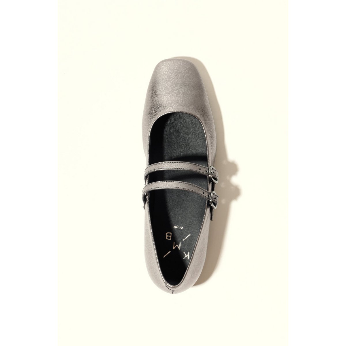 CANDY METAL SILVER – Mary-Jane-Flats mit Doppelriemen aus Metallic-Leder