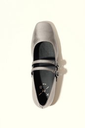 CANDY METAL SILVER – Mary-Jane-Flats mit Doppelriemen aus Metallic-Leder