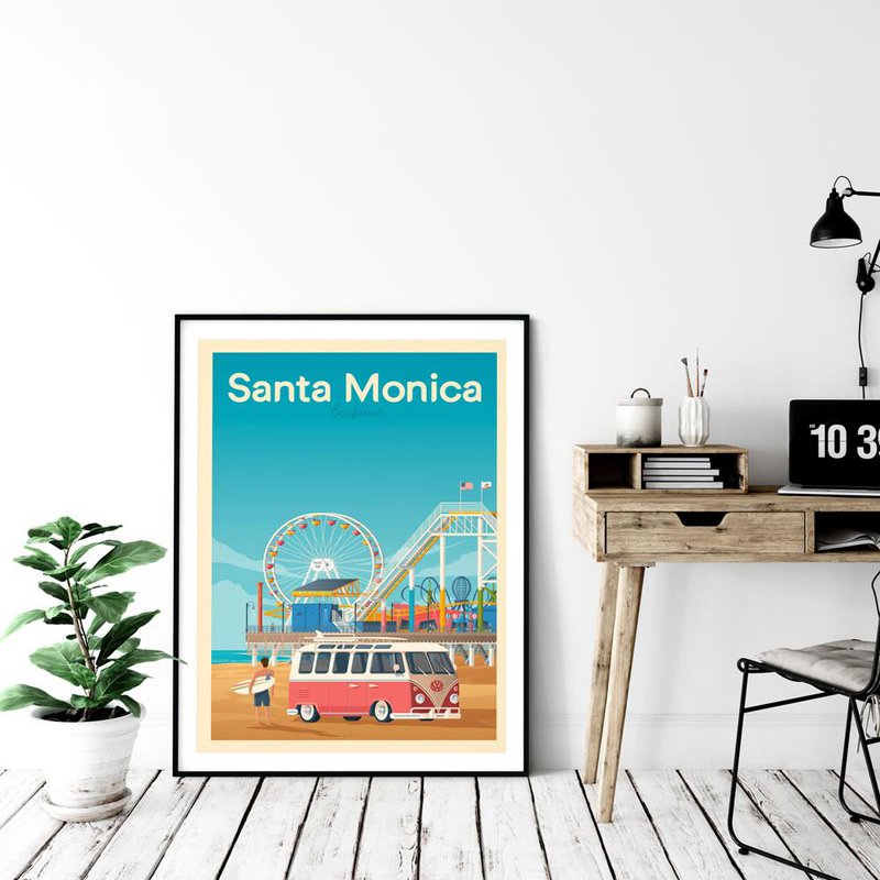 Affiche Santa Monica Vintage | Poster Ville Santa Monica Californie États-Unis