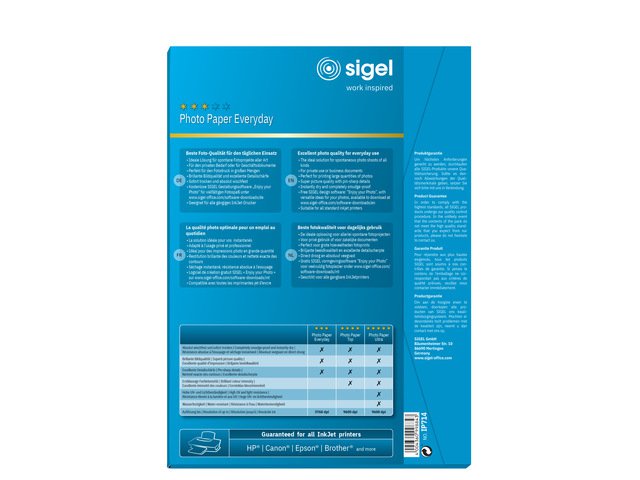 Carta fotografica Inkjet Sigel A4 Everyday+ 170 g/m² bianca 50 fogli lucidi