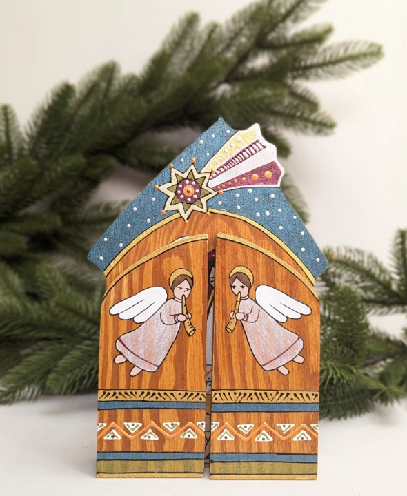 Håndmalet Nativity Play House i træ