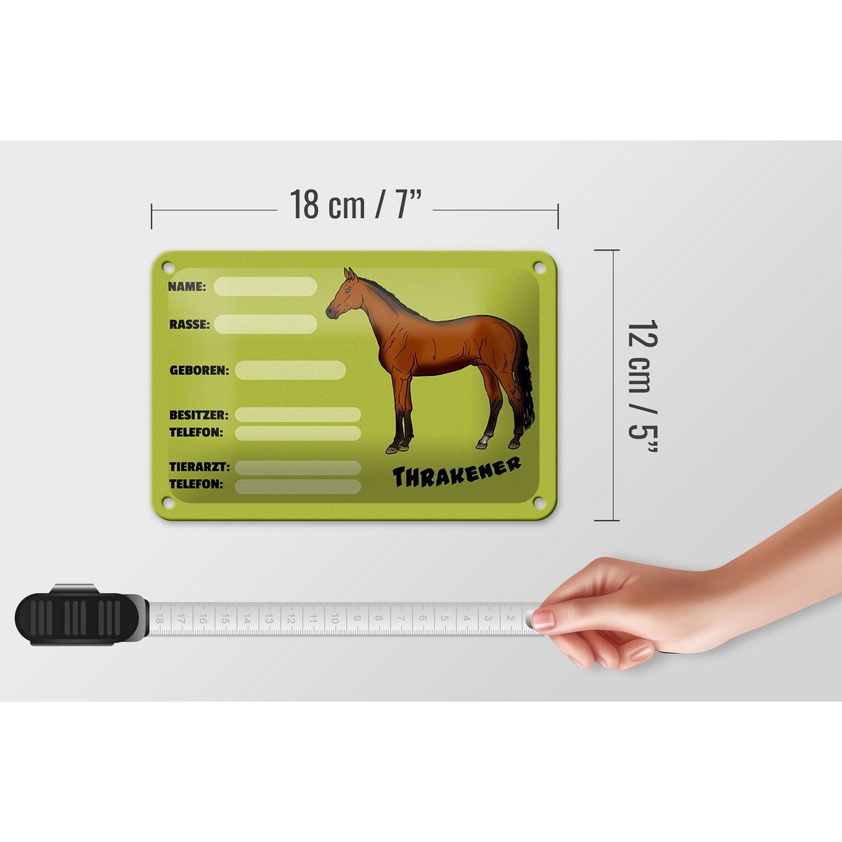 Tin sign horse 18x12cm Thracens name owner breed decoration