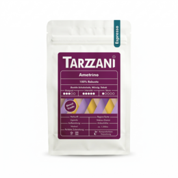 Tarzzani Amertrino espresso roasted coffee beans, 100% Robusta, dark brown beans, premium quality.