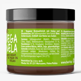 Feel FIT Veganela Cacao-Hazelnootpasta, Veganistisch, Zonder Toegevoegde Suiker, Zonder Palmolie 200g