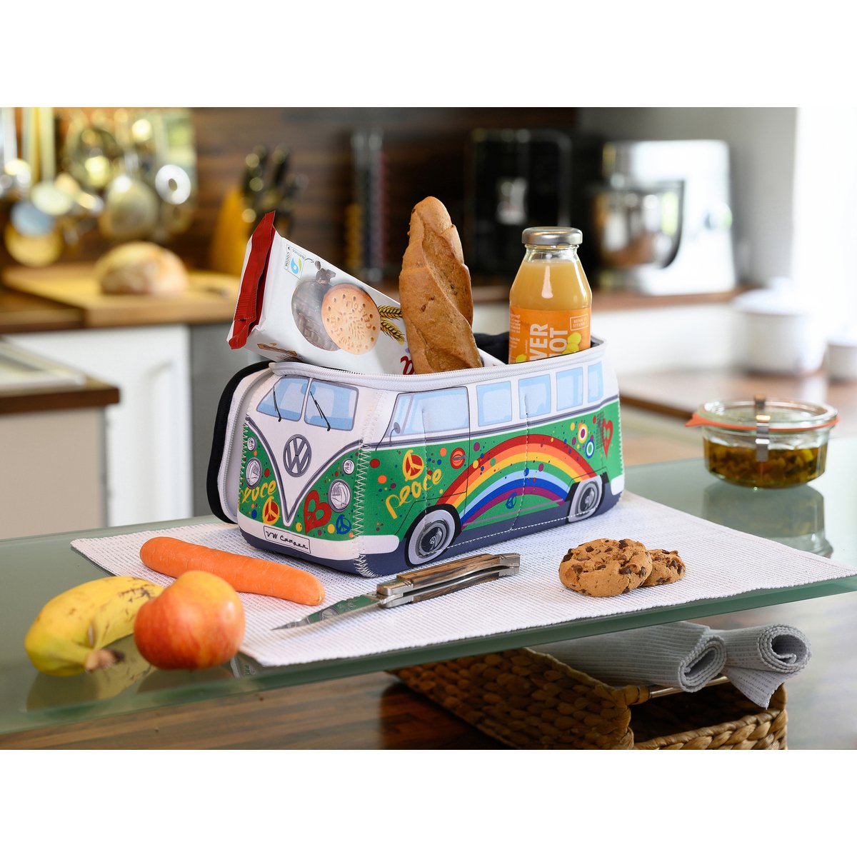 Volkswagen VW T1 Bus 3D Bolsa universal de neopreno, grande - Love Bus/Verde
