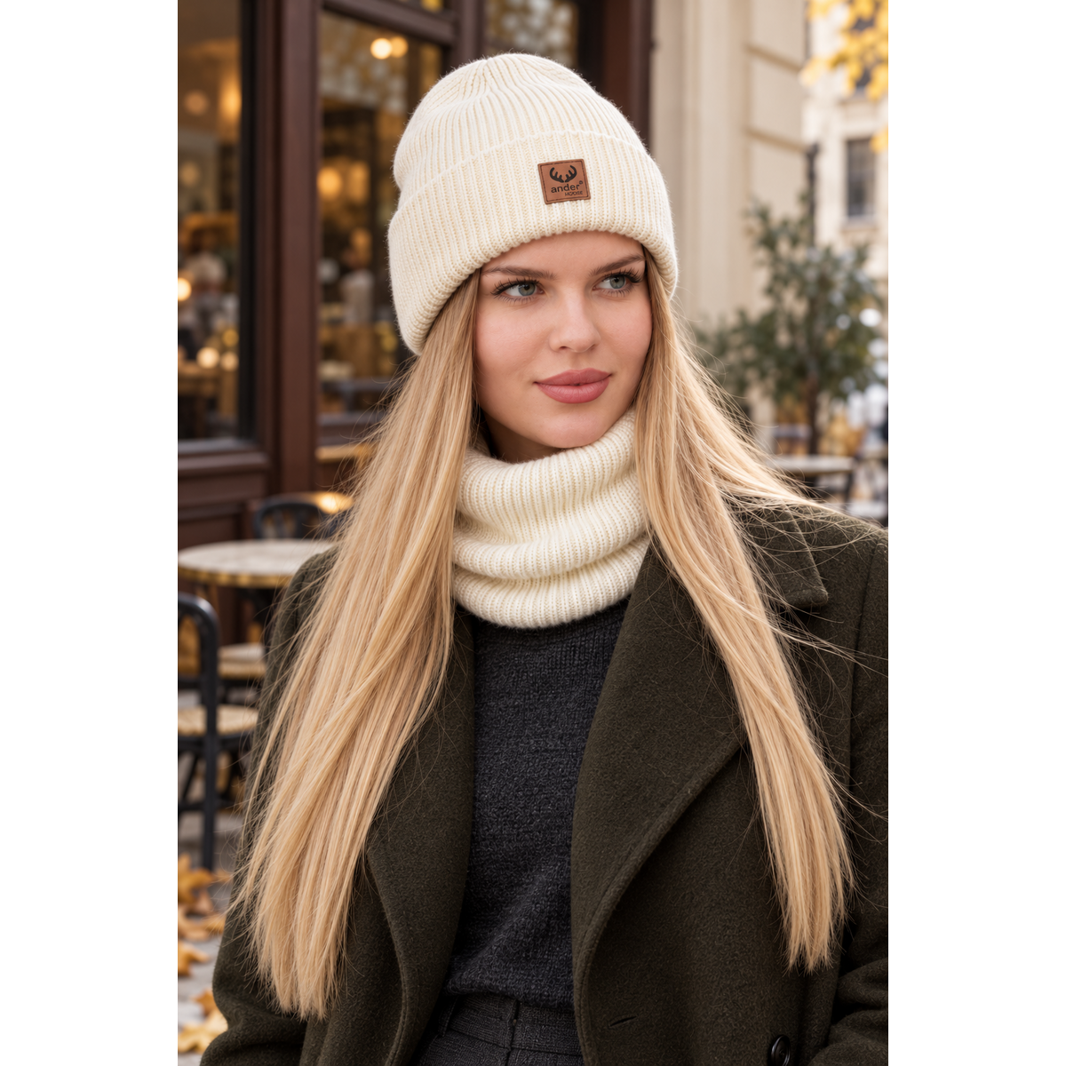 Completo cappello e sciarpa BRIGID - 100% lana merino - ecru