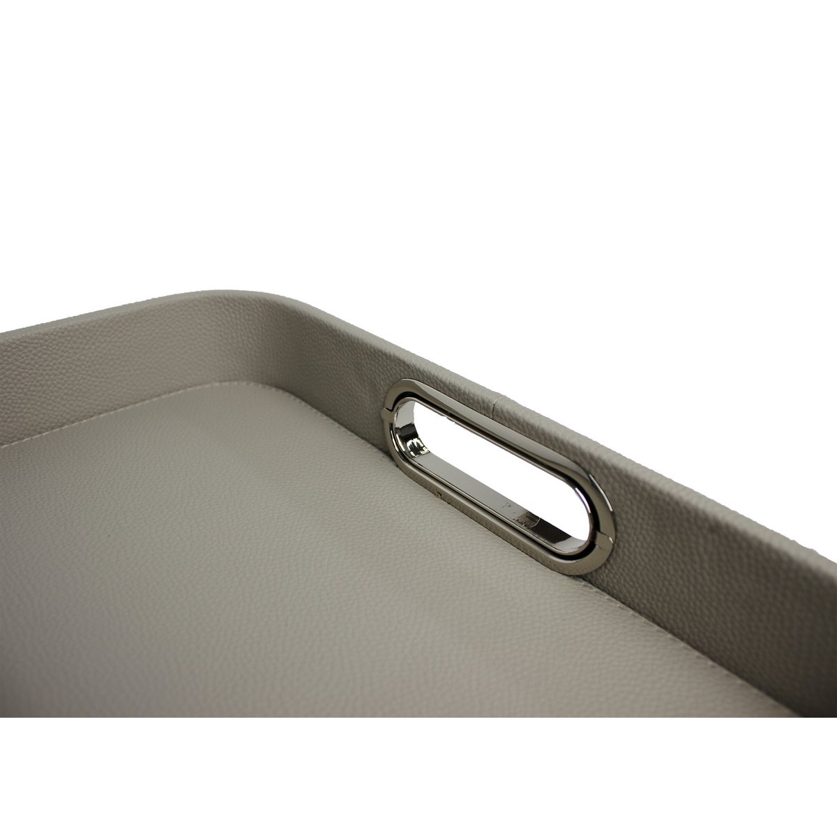 Tablette en cuir synthétique gris clair en cuir lisse avec poignées en acier inoxydable 45 × 33 × 6cm