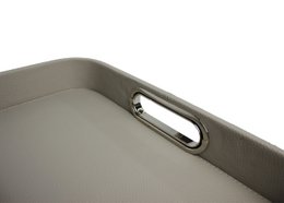 Tablette en cuir synthétique gris clair en cuir lisse avec poignées en acier inoxydable 45 × 33 × 6cm