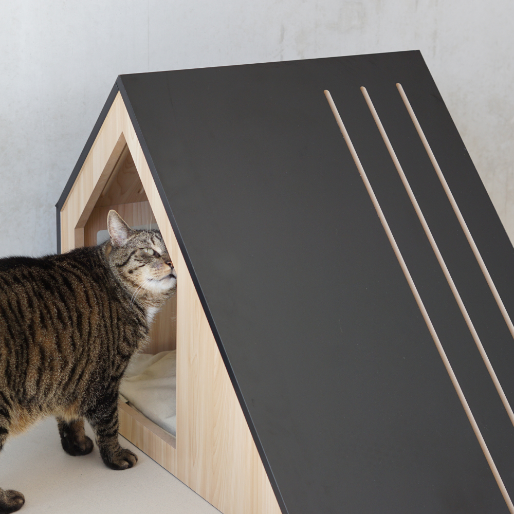 Kattenhuis | hout | katoen | zwart | 75 x 50 x 53 cm