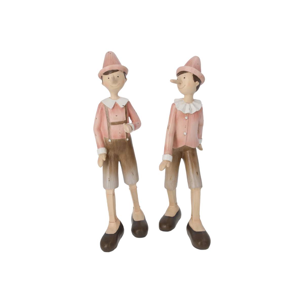 Pair of pink resin Pinocchios h 28 cm