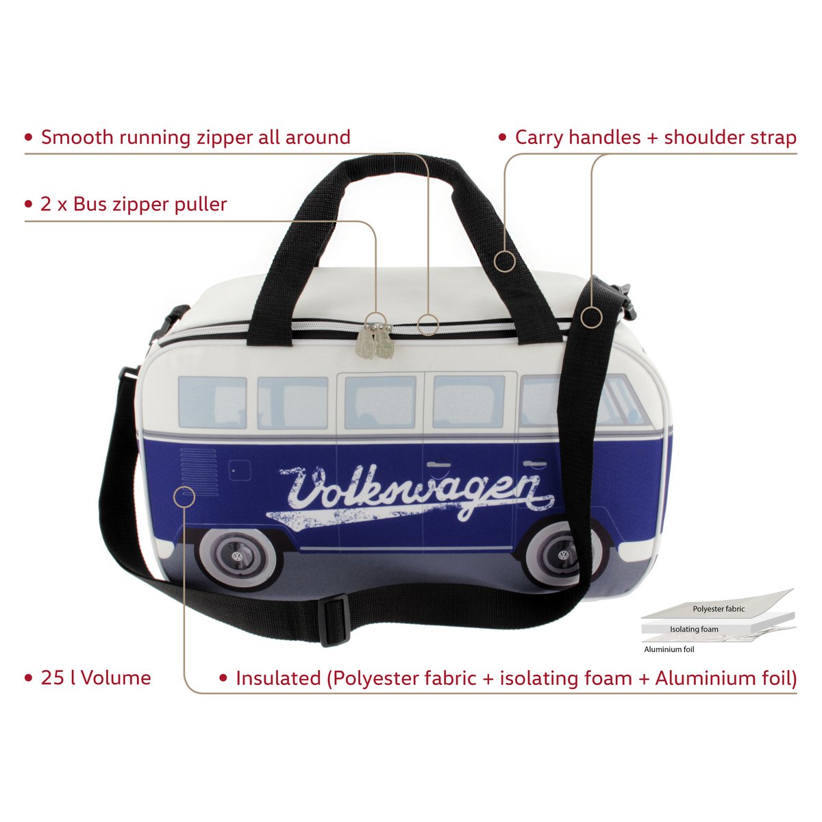 Volkswagen VW T1 Bus Bolsa Nevera (25 l) - Azul