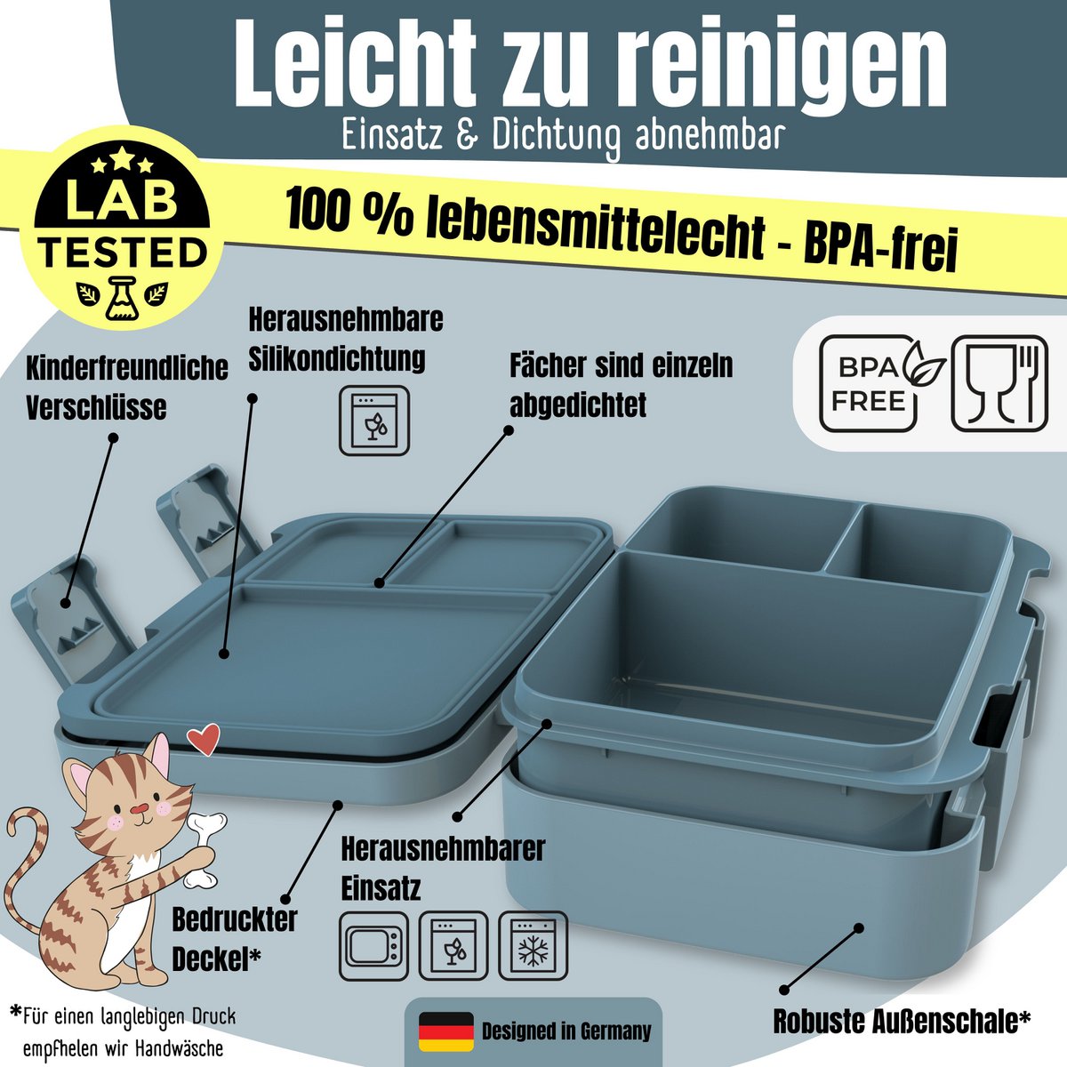 Leaf kan met compartimenten, licht en lek - sticker blauw
