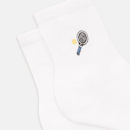 Bio Quarter Socken Racket & Ball - Kurze weiße Socken mit Tennismotiv, Stickerei