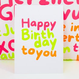 Ansichtkaart "Happy Birthday" (neon) gemaakt van gerecycled papier