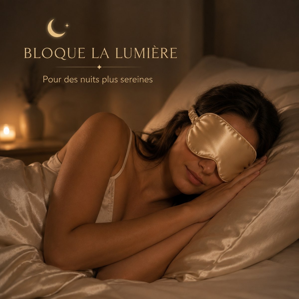 Masque de Nuit Satin Effet Soie Champagne doré
