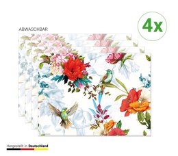 Kolorowe kolibry z polnymi kwiatami | Podkładki winylowe premium 44 x 32 cm - 4 sztuki