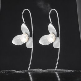 Boucles d'oreilles Orchidée avec Perle en Argent Sterling 925 – OHR925-147