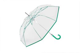 Large transparent automatic umbrella with windproof design and green accents.
