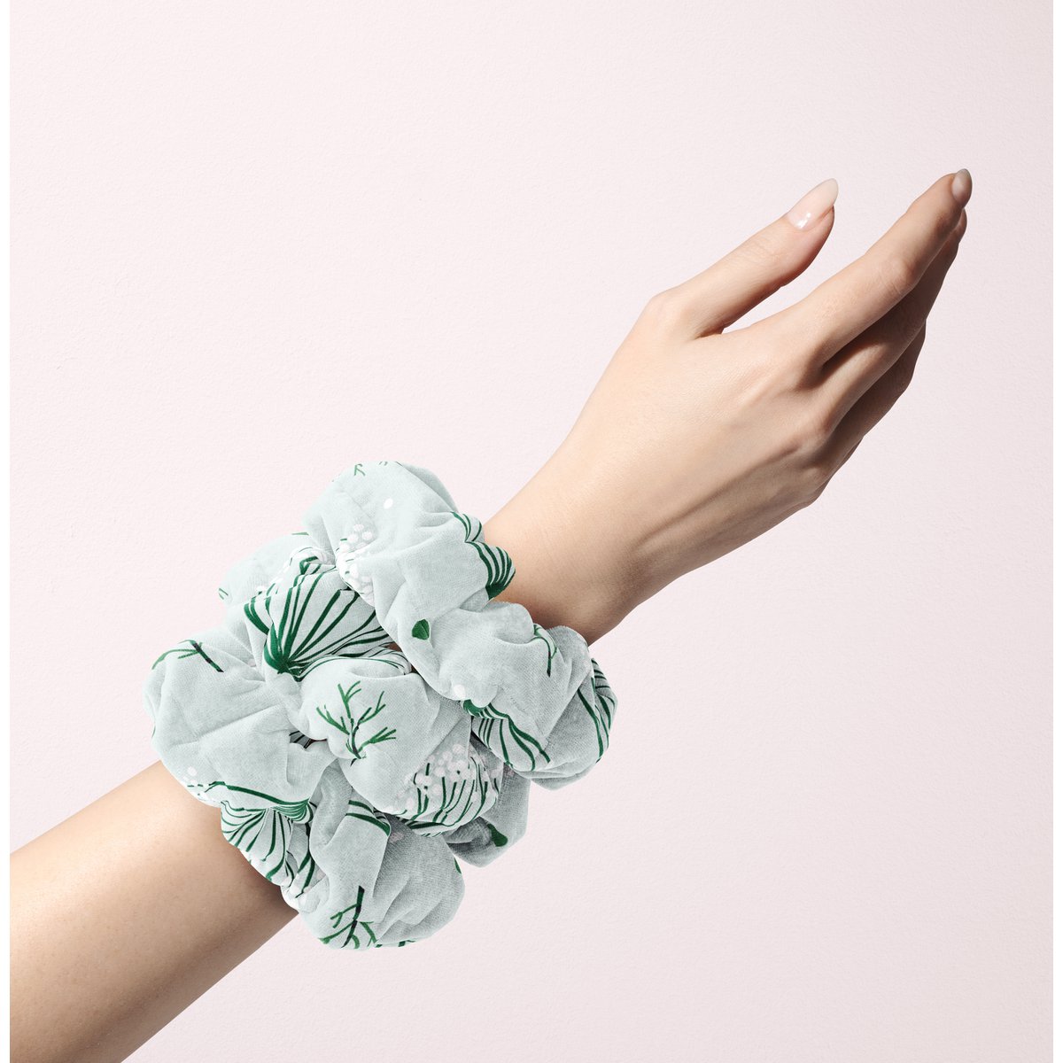 Soft Touch Velvet Scrunchie - Dill pattern