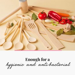 15 Piece Wooden Kitchen Utensil Set (Cooking Spoons, Turners, Honey Spoon, BBQ Tongs, Cutting Board, Meat Hammer, Spice Spoon)