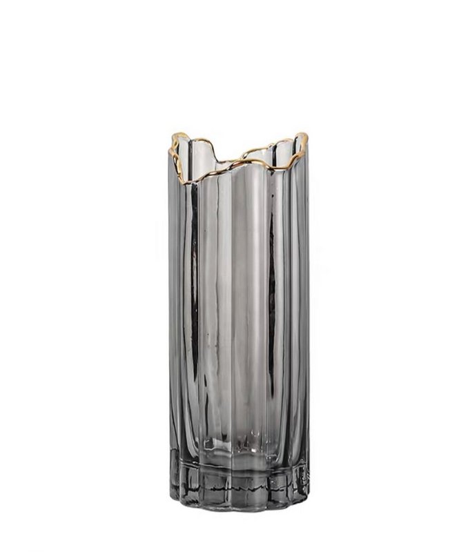 30 cm große Rauchglas-Vase mit Kupferrand