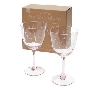 Etched star wine glasses 250ml (set of 2) - Pink
