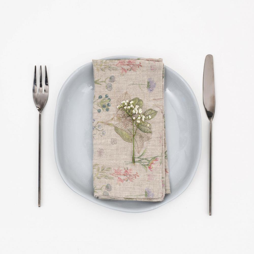 Set di 2 tovaglioli di lino botanico