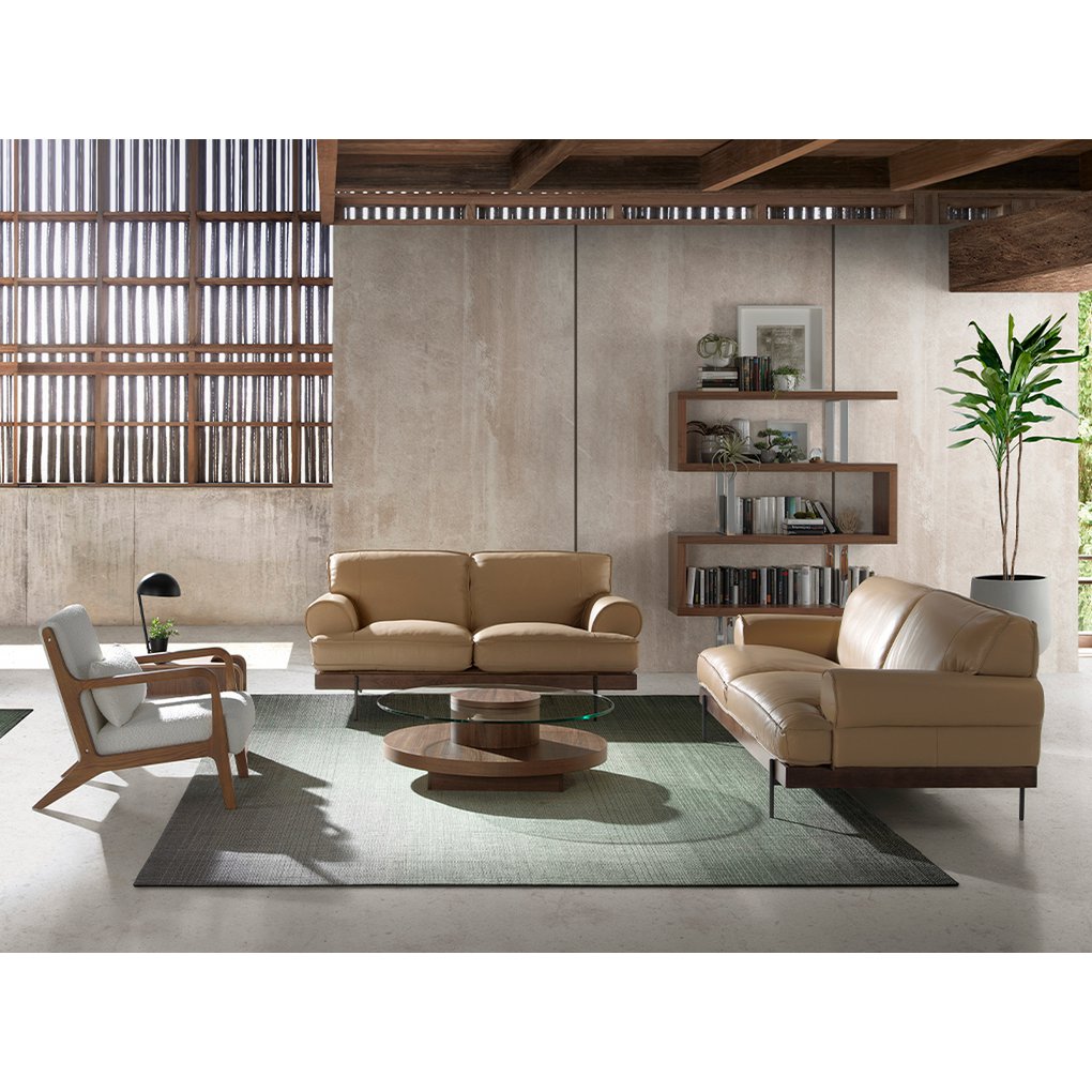 Fauteuil van gestoffeerde stof en notenhout 5100