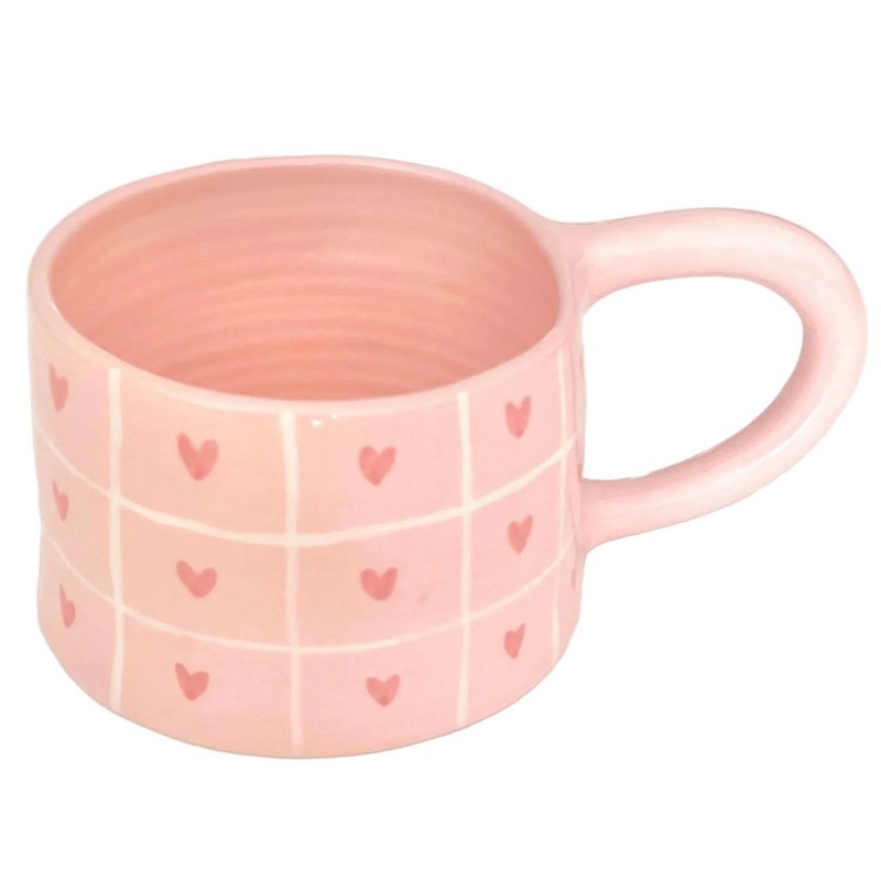 Mary Mug – Tasse en céramique faite à la main avec cœurs et carreaux 400 ml