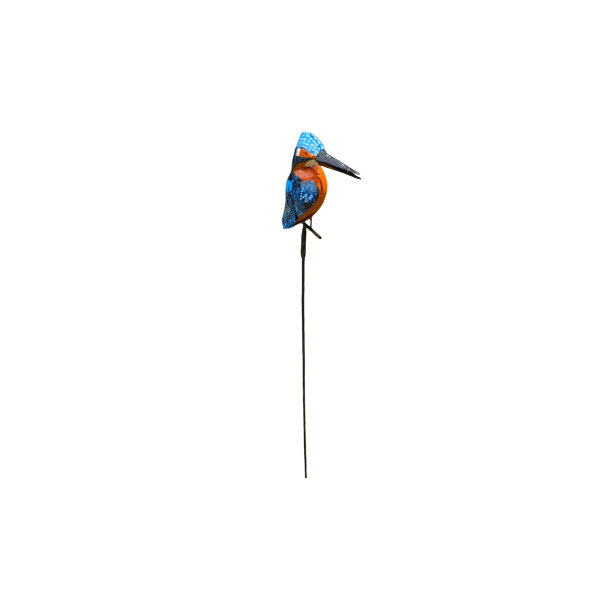 Metal pequeño kingfisher en el palo