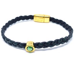 Bracciale corto in pelle intrecciata placcato oro 24 carati